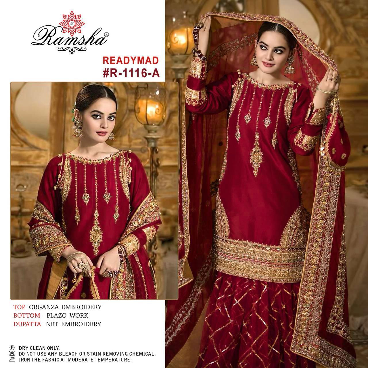 R 1116 By Ramsha Organza Embroidery Readymade Suits Suppliers In India